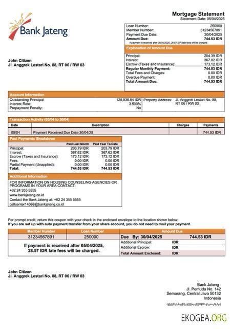Modèle Word et PDF de relevé hypothécaire de la Banque indonésienne Jateng